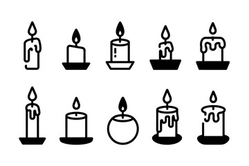 Fototapeta premium Set of Candle Icons with Burning Flame Vector Illustration for Decorative and Religious Concepts and Celebrations