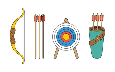 Archery Set Illustration with Bow Arrows Target and Quiver on White Background for Sports and Recreation Concepts