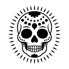 Elegant Black and White Sugar Skull Illustration for Day of the Dead Celebration and Artistic Design