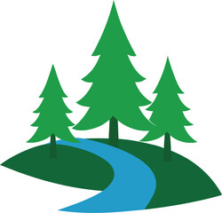 Fototapeta premium pine trees by river clip art on transparent background