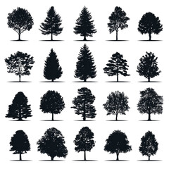 Fototapeta premium A diverse collection of twenty black tree silhouettes.