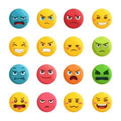 Fototapeta premium Set of colorful angry emoticons with various expressions.