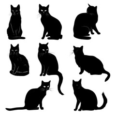 Collection of black cat silhouettes in various poses.