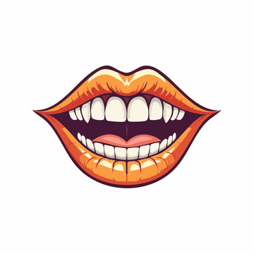 Scary Vampire Mouth with Sharp Fangs and Open Lips, Halloween Horror Theme, Isolated White Background