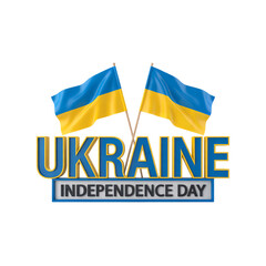 Crossed Ukrainian Flags with Bold Ukraine Typography and Independence Day Banner Isolated on White