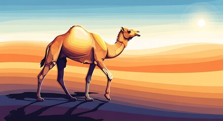 Camel in the Desert - A Vivid Depiction of Arid Landscape.