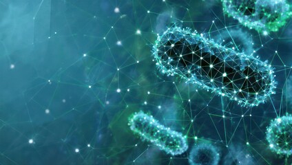 Abstract graphic of connected cells on a dark, blue background
