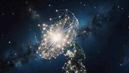 Abstract illustration with a glowing interconnected network representing mind and cosmos