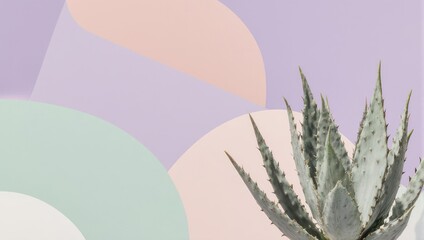 Abstract botanical display of a spiky succulent plant, pastel colors with geometric forms