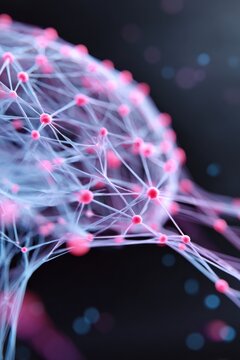Neural network visualized as a brain-shaped web with interconnected nodes and vibrant colors, representing advanced technology and artificial intelligence concepts