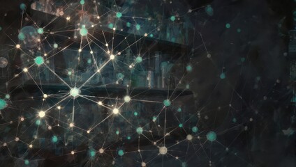 Abstract illustration depicting a web of interconnected glowing nodes over a blurred background