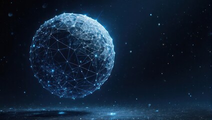 Abstract depiction of a globe-like structure comprised of interconnected nodes and lines in a dark space