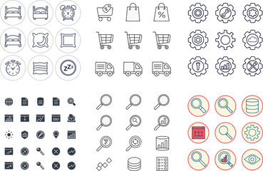 Sleep rest icons thin stroke symbols vector