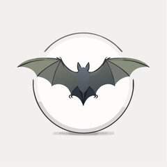 Naklejka premium Stylized illustration of a bat with spread wings, centered in a circular frame on a light background.
