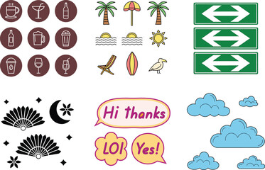 Drink beach sign cloud fan moon vector