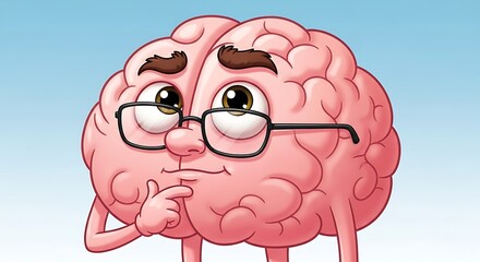 Brainy Cartoon Character Contemplating a Solution with Glasses.