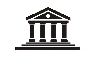Obraz premium A simple black and white illustration of a classical building with columns and a triangular roof.