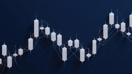 An abstract image showcasing a data visualization resembling a stock market chart with a dark blue background