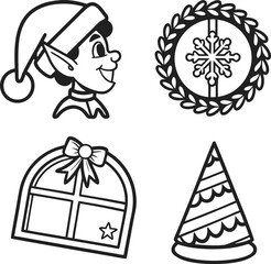 Festive christmas icons set outline graphics for holiday celebrations and decorations isolated on transparent background