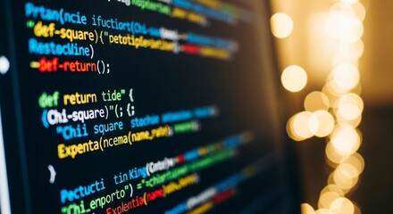 Computer screen displaying colorful programming code in blurred background