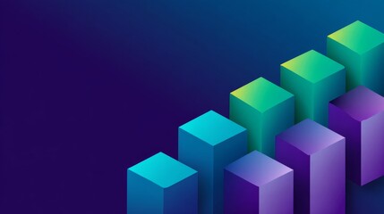 The design of this modern abstract geometric wallpaper features a futuristic 3D block wall with a vibrant turquoise and purple pattern, depth, and a textured surface