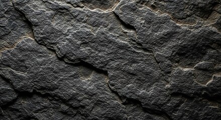 Closeup of a rough black stone texture with natural cracks and crevices