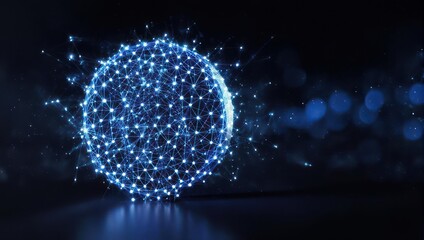 An abstract sphere comprised of connected light points on a dark background, representing network data