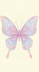 Fototapeta premium Enchanting Butterfly in Delicate Hues: Delicate butterfly showcasing exquisite patterns in soft pastel colors against a gentle backdrop, evokes a sense of peace, harmony, and the beauty of nature.