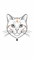 Cat Portrait Illustration: A simplified black line drawing, portraying a close-up of a charming cat, highlighting its expressive face, adorned with delicate whisker, featuring artistic details.