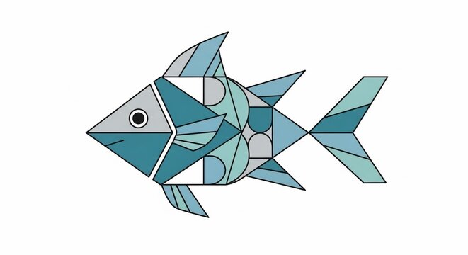 Geometric Fish Illustration: A modern and stylized geometric illustration of a fish in a vibrant color palette. Perfect for adding a touch of marine-inspired design to various projects.