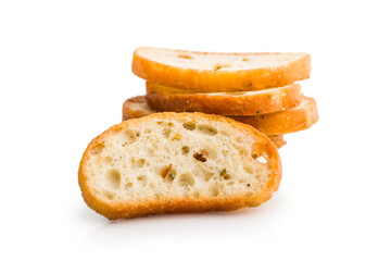 Crispy roasted bruschetta bread isolated on white background.