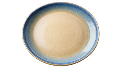 beige-and-blue-porcelain-shallow-round-- isolated on white background