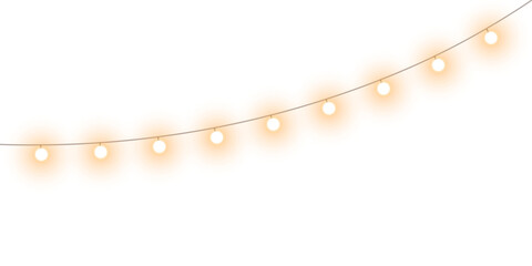 Warm glowing string lights or christmas fairy lights overlay with soft warm white illumination for...