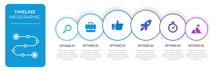 Progress bar featuring 6 arrow-shaped elements, symbolizing the six stages of business strategy and progression. Clean timeline infographic design template. Vector for mobile presentation.