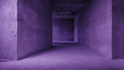 Obraz premium A dim, violet-toned corridor of raw concrete with vanishing point perspective