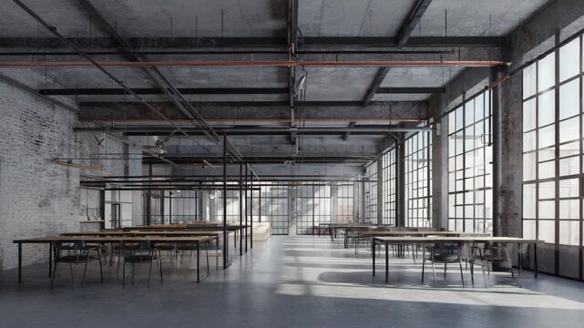 Empty Industrial Loft Space with Large Windows and Concrete Interior. footage video