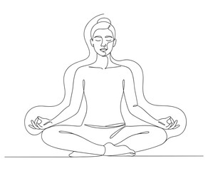 Continuous line art of a person meditating in lotus position