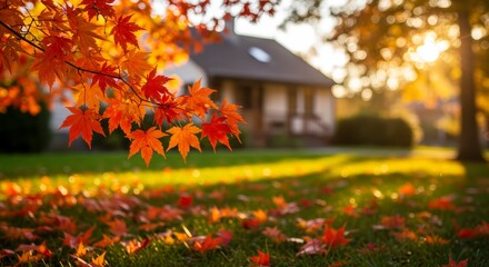 Autumn Leaves Falling In Garden 