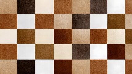Seamless checkerboard pattern in warm browns, tan, beige, and cream with a textured, leather-like finish, creating a rich, earthy, and sophisticated background.