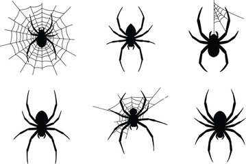 Spider silhouette, spider web vector, black spider clipart, Halloween insect graphic, creepy crawlies, arachnid illustration, spooky decoration, isolated design