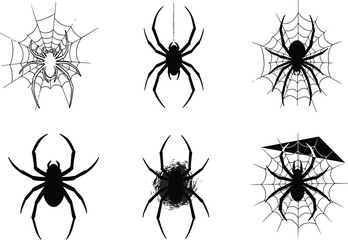 Spider silhouette vector, spider web clipart, Halloween insect graphic, spooky black spider icon, creepy crawly design, horror theme illustration