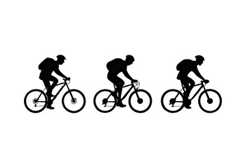 Obraz premium Three cyclists in silhouette riding bicycles isolated on transparent background