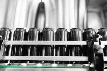 Automated beer canning line in modern brewery factory