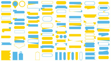 Collection of Modern Yellow and Blue Banners and Speech Bubbles for Infographics and Presentations