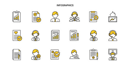 Collection of Flat Design Icons Representing Business Analytics and Professional Services for Infographic Design Elements