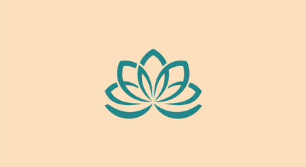 Elegant Teal Lotus Flower Symbol on Cream Background.