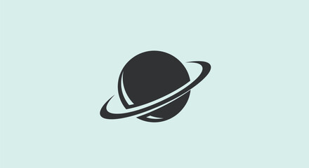 Stylized Planet with Ring Orbiting Minimalist Space Icon.