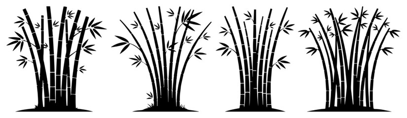 Bamboo bush and grass silhouette bundle – minimalist bamboo clump icons for Asian nature decoration designs