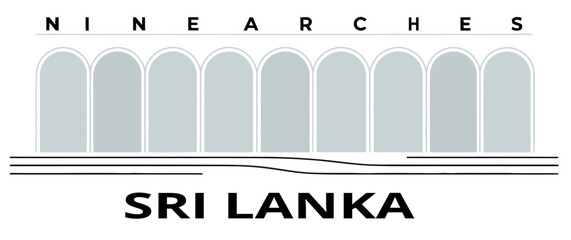 Nine Arches Sri Lanka Minimalist Architectural Landmark Typography Bridge Silhouette Clean Modern Vector Logo Design