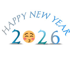 This image features the text “HAPPY NEW YEAR 2026.”
The words “HAPPY NEW YEAR” are written in a curved style at the top in purple color.
Below that, the numbers “2026” are displayed in shades of blue,